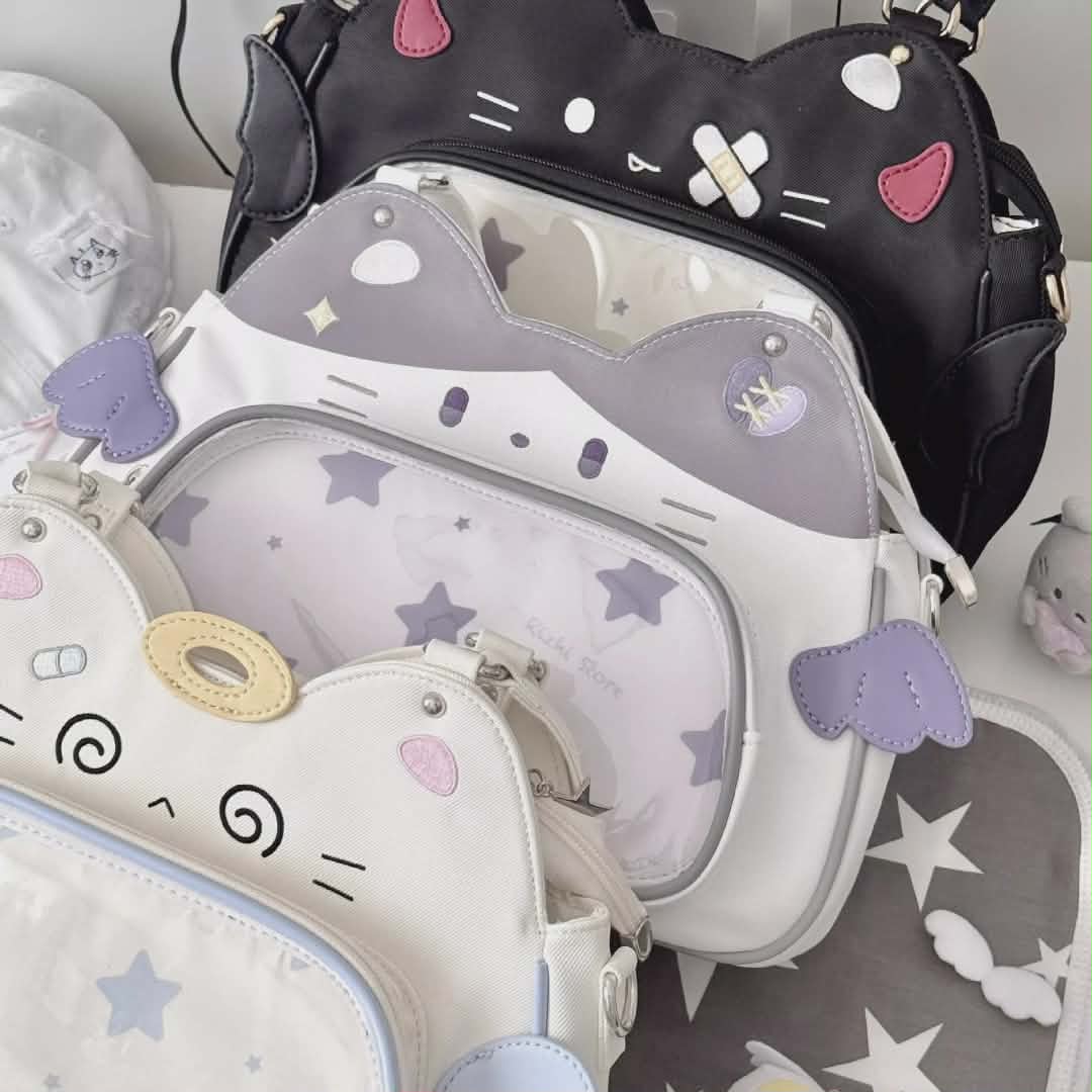 Sac Ita-Bag Noir Chat Harajuku Y2K | Sac à Main Kawaii Personnalisable pour Pins & Peluches