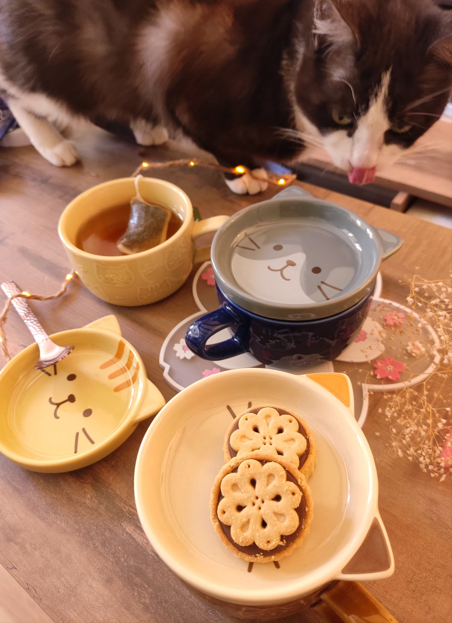 Tasse et couvercle Chat Gris | Porcelaine | 220ml