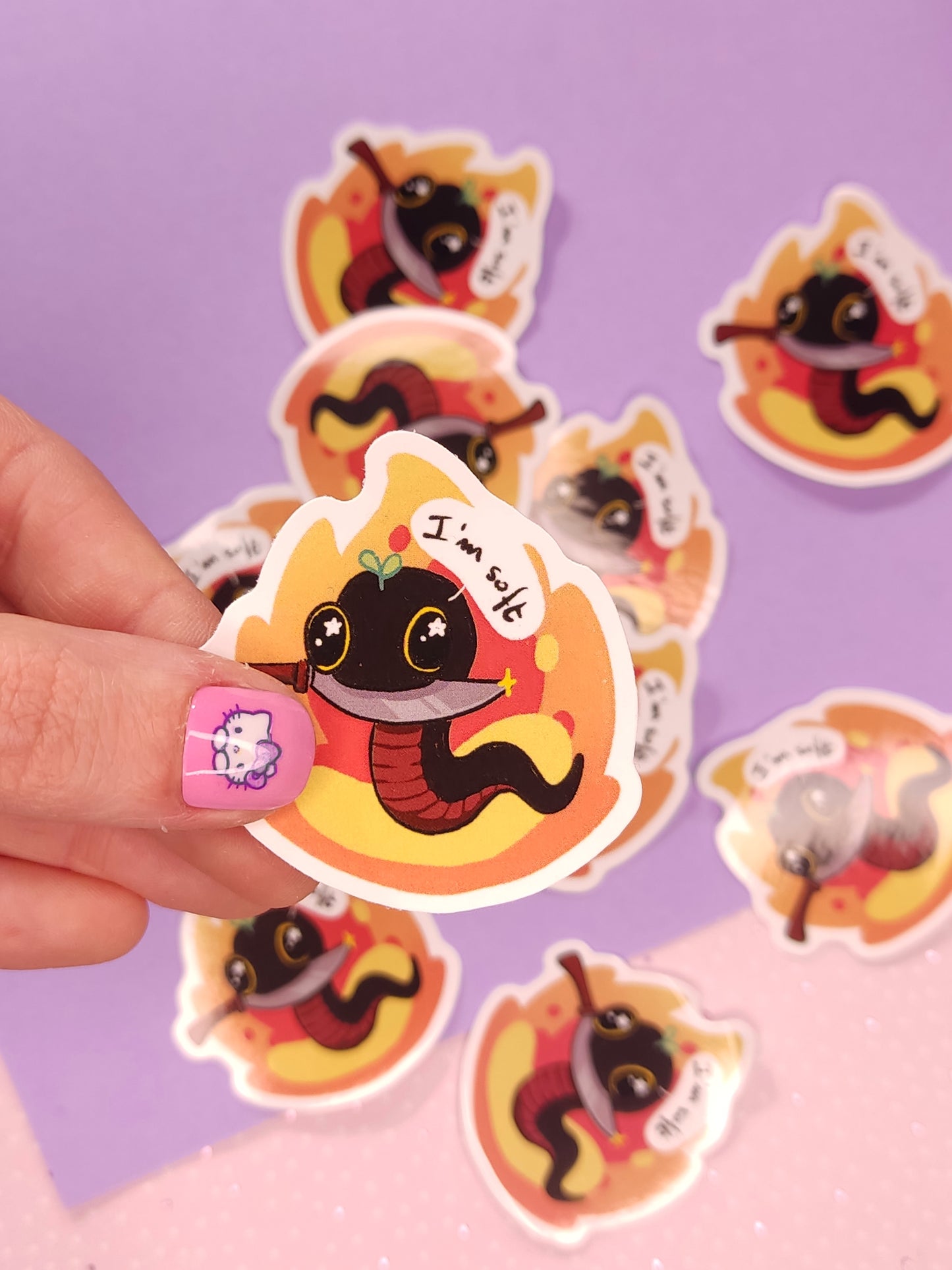 Sticker Vinyle "I'm Soft" Serpent & Flammes | Décoration Ordinateur Téléphone