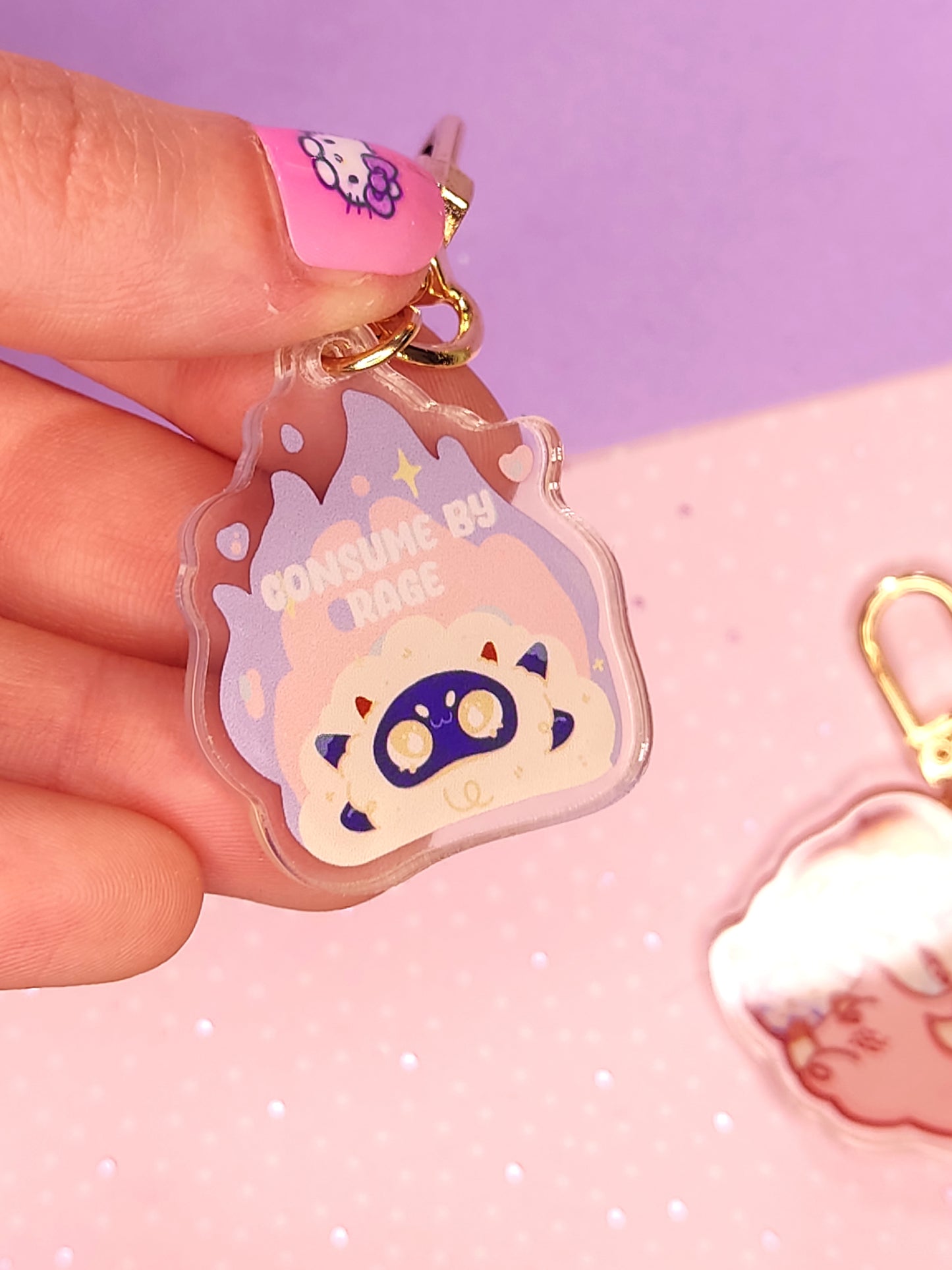 Porte-Clés Acrylique Dieu Flouffy "Consume by Rage" | Flammes Pastel | Accessoire Kawaii Original | Ada Stationery