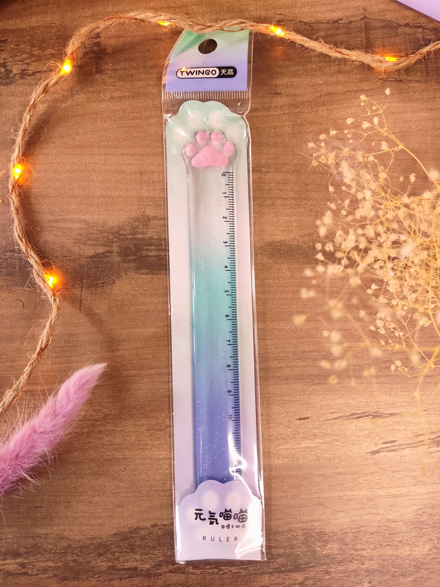 Règle Patte de Chat Transparente Dégradée| Paillettes | Fourniture de Bureau Kawaii & Mignonne