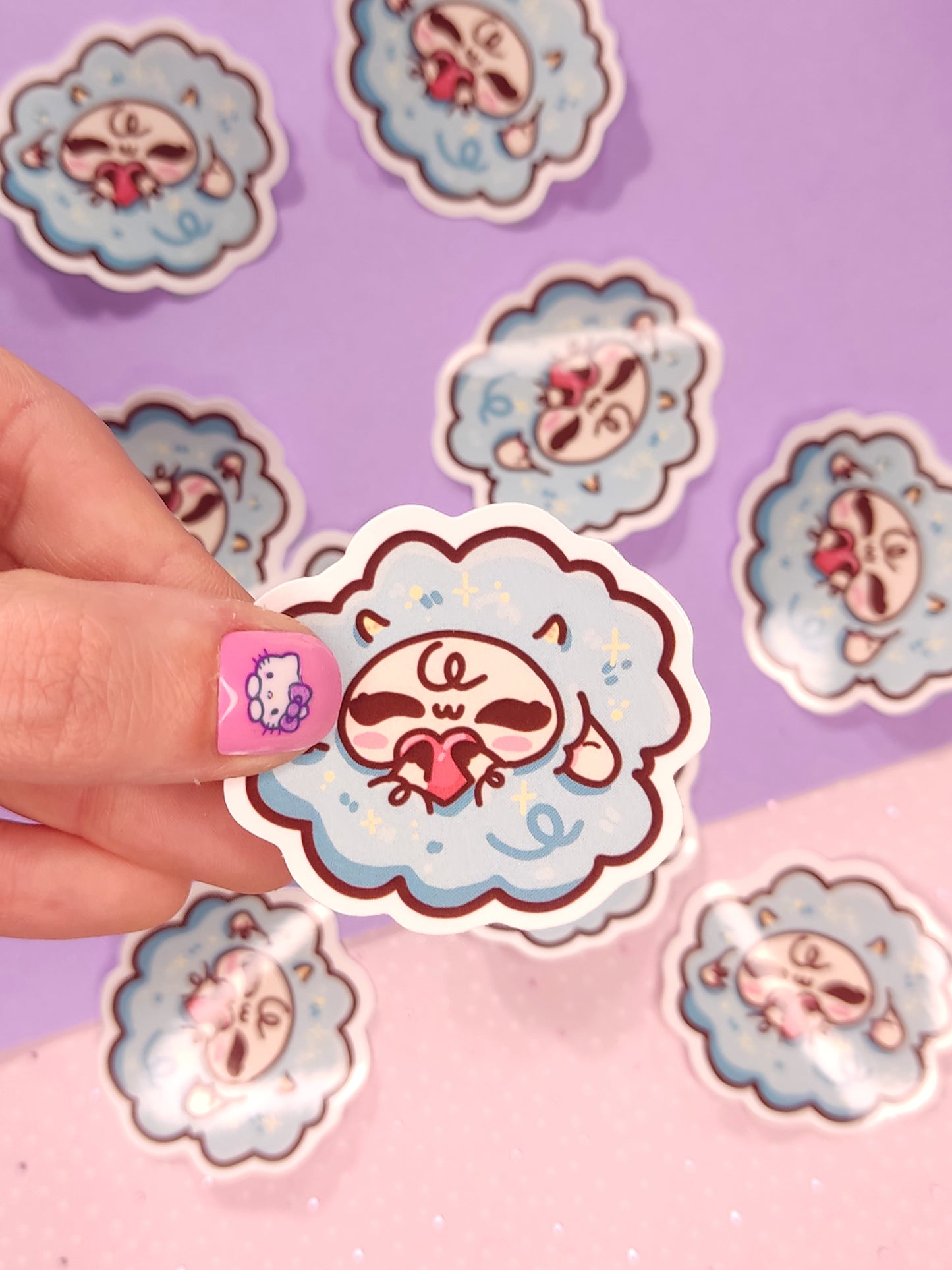 Sticker Vinyle Brillant Flouffy Bleu Cœur | Adhésif Kawaii Mignon | Décoration Murale & Laptop | Ada Stationery