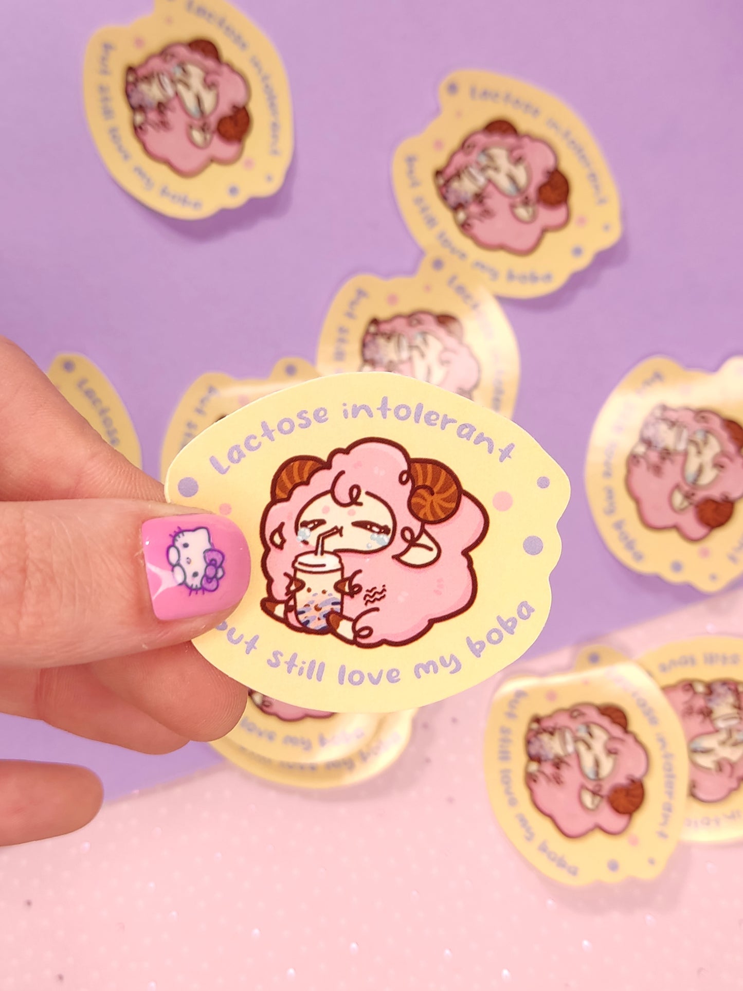 Sticker Vinyle Brillant Flouffy "Lactose Intolerant, But Still Love My Boba" - Humoristique Kawaii - Ada Stationery