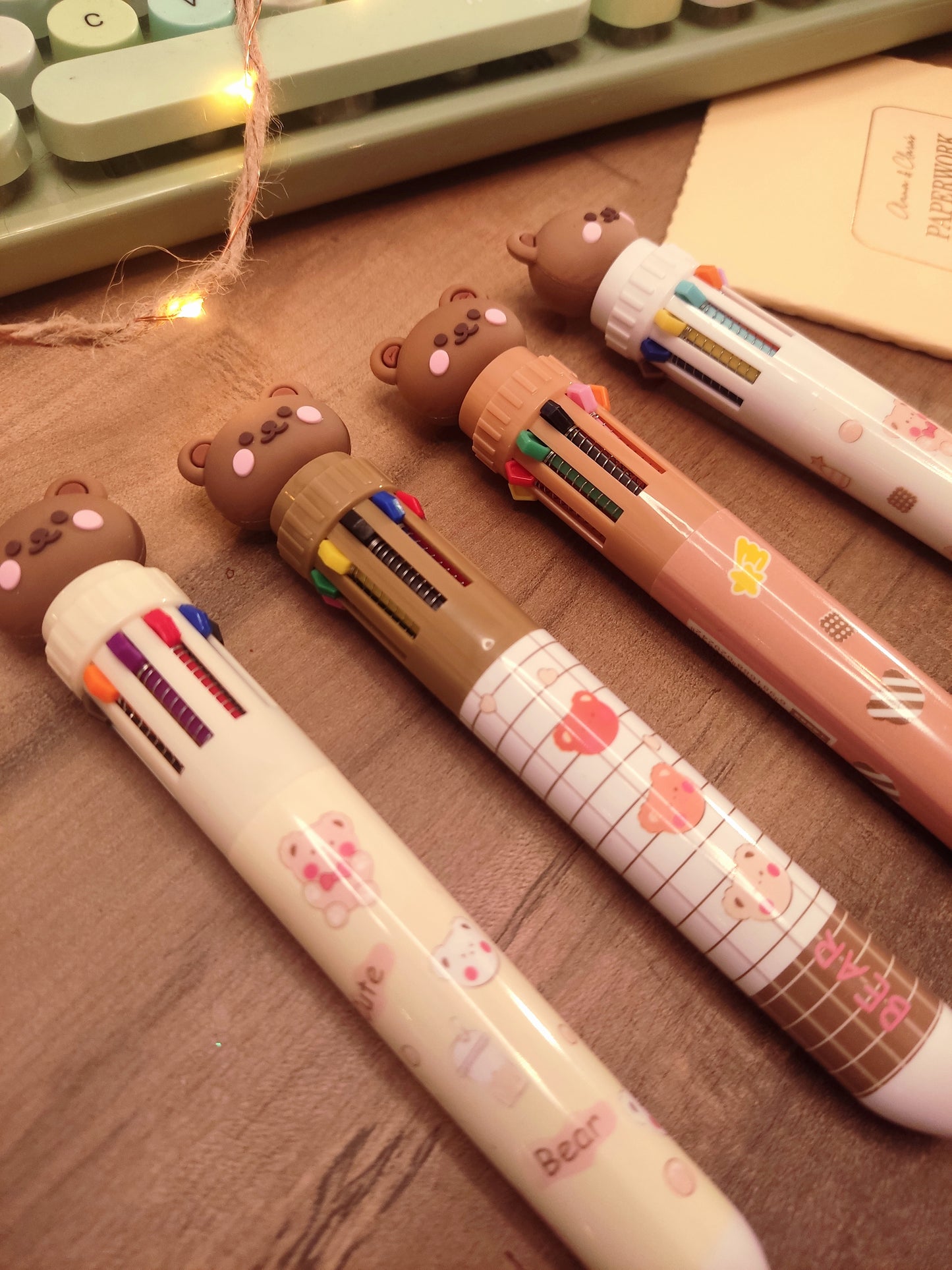 Stylo 10 Couleurs Ourson Kawaii | Tête d'Ourson | Accessoire Bureau Mignon