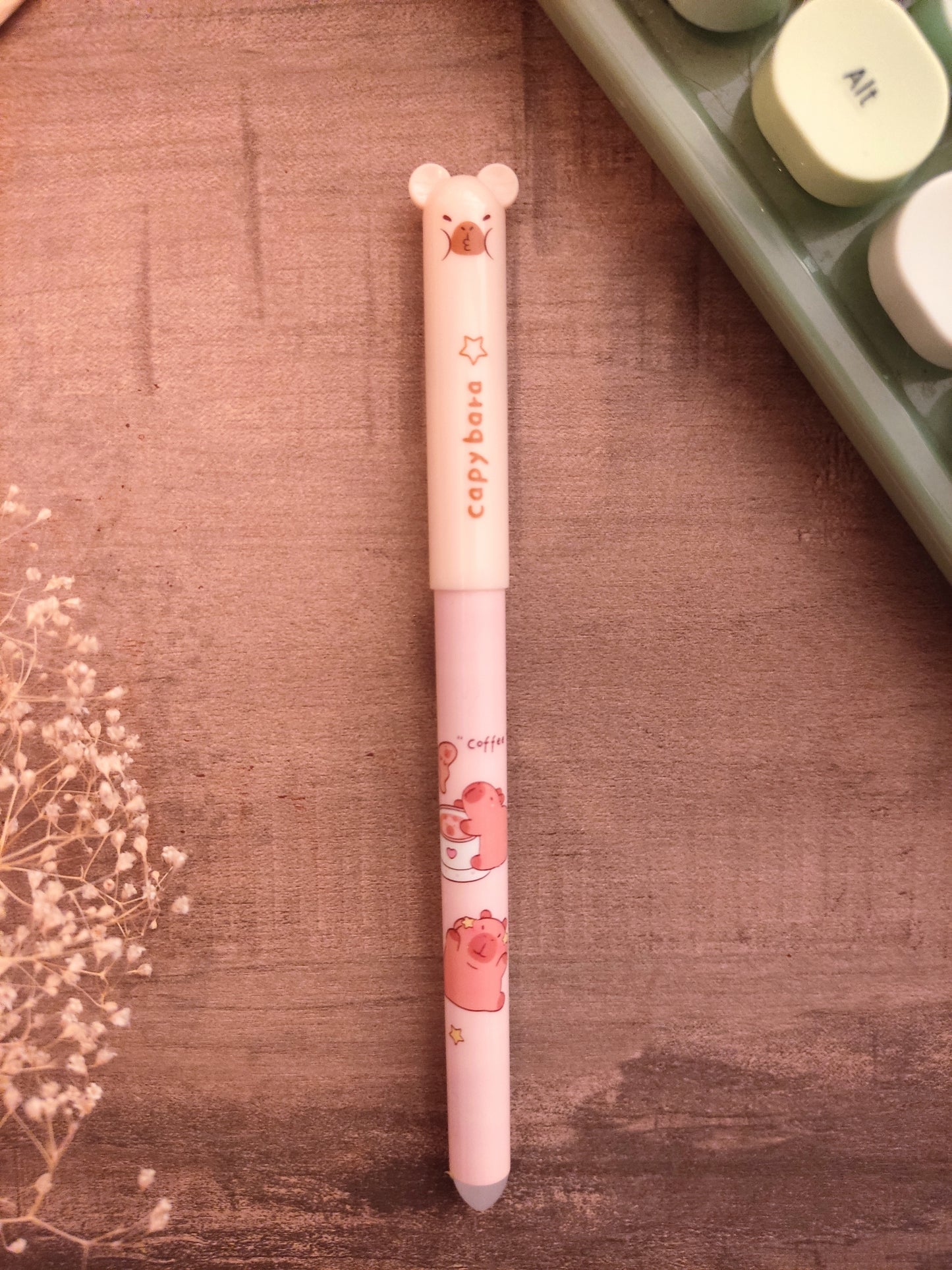 Stylo Gel Effaçable Capybara | Encre Noire Thermosensible | Gomme Intégrée | Accessoire Bureau Kawaii