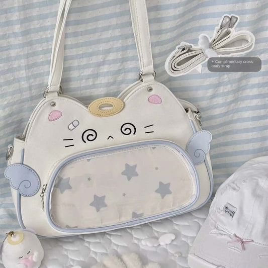 Sac Ita-Bag Blanc Ange Chat Harajuku Y2K | Sac à Main Kawaii Personnalisable pour Pins & Peluches