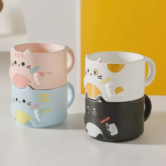 Ensemble de Tasses à Café Empilables Chats Mignons (300 ml) - Design Kawaii et Pratique - Cadeau Original