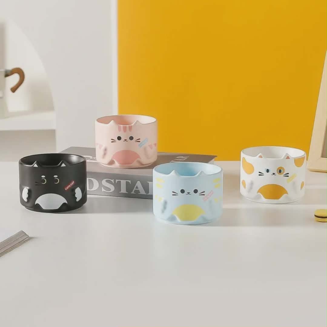 Ensemble de Tasses à Café Empilables Chats Mignons (300 ml) - Design Kawaii et Pratique - Cadeau Original