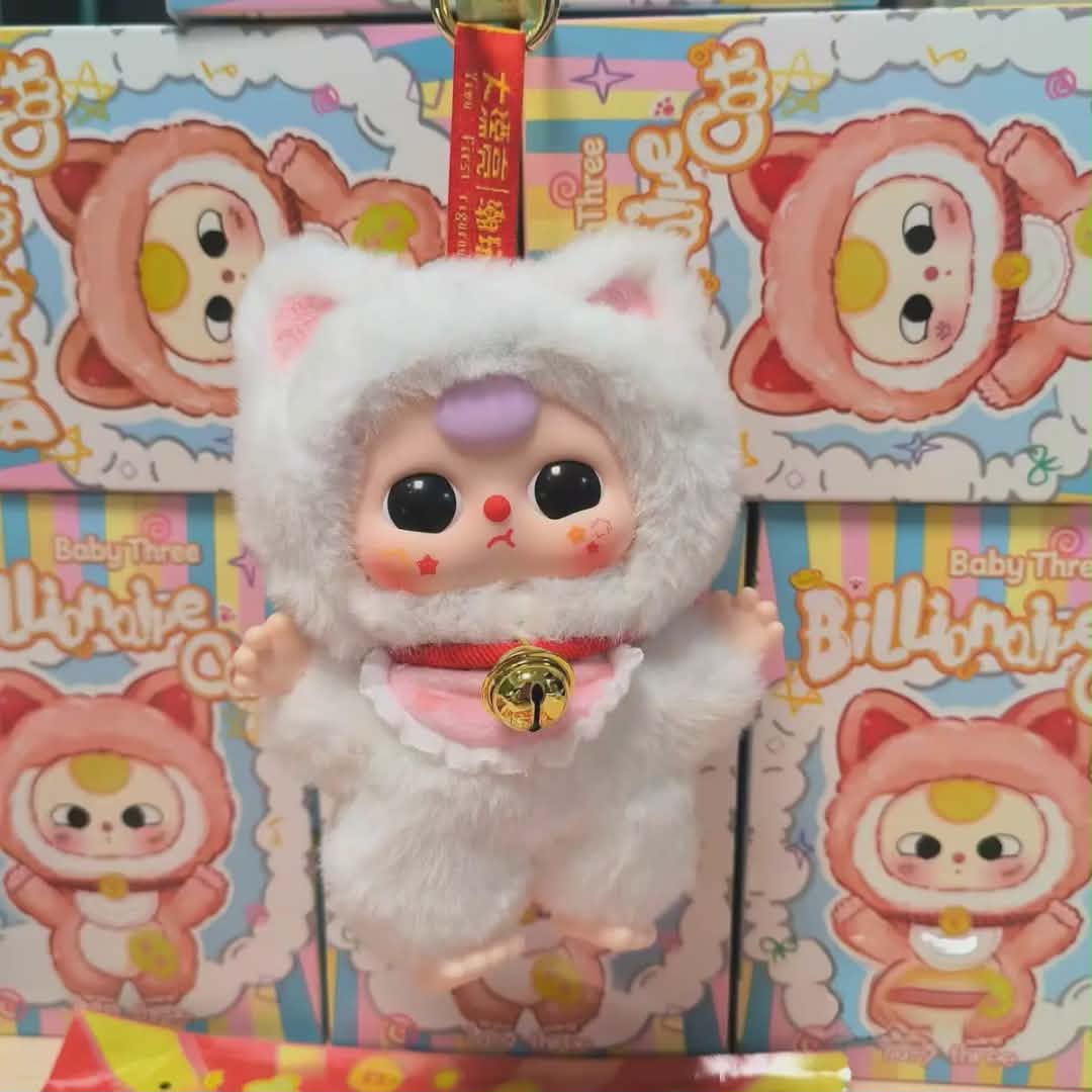 Blind Boxes Baby Three - Porte-clés Peluche Chat à Tête de Bébé - Collection Mystère Kawaii Décalé