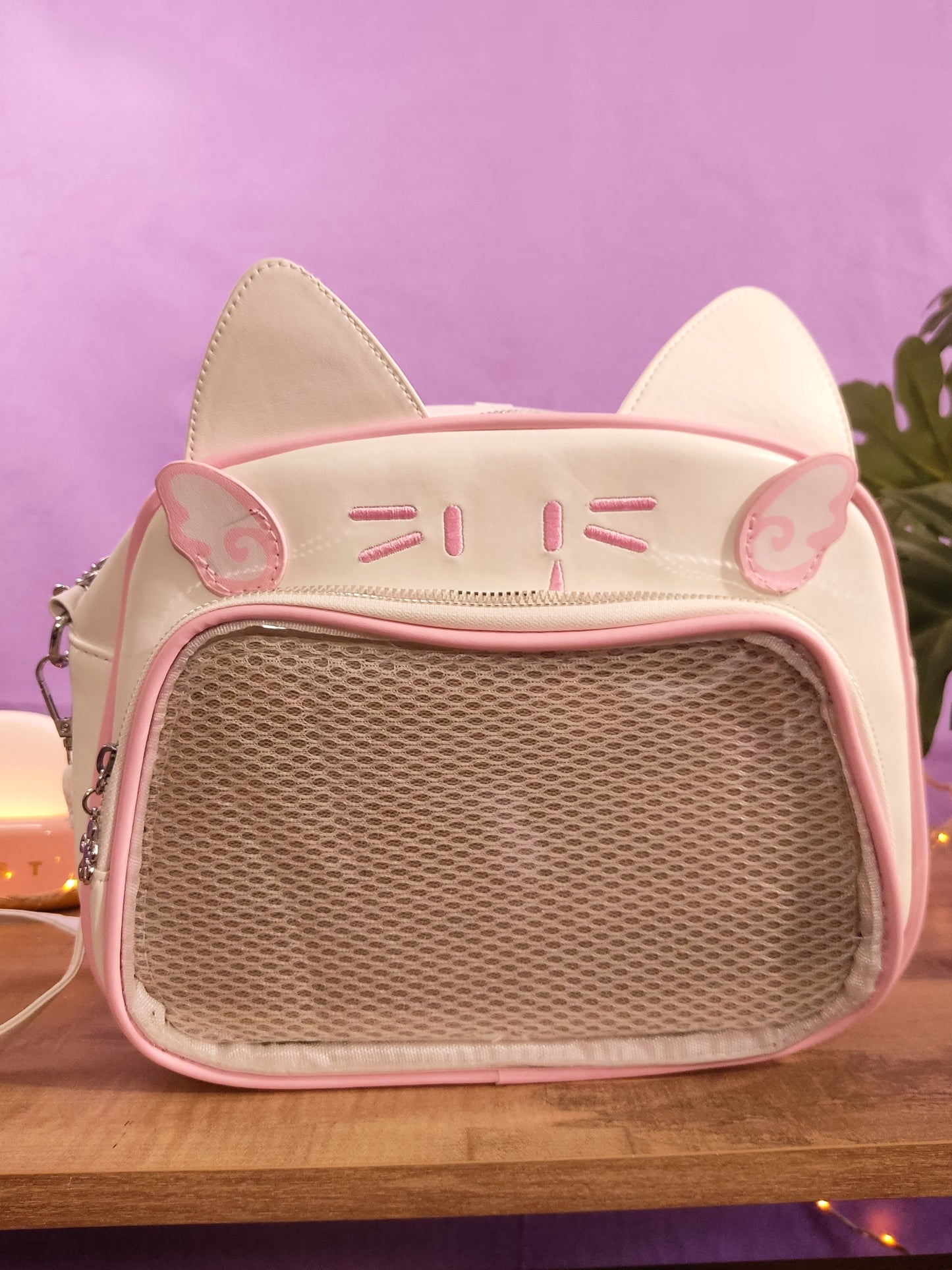 Sac Ita-Bag blanc et rose Chat Harajuku Y2K | Sac à Main Kawaii Personnalisable pour Pins & Peluches