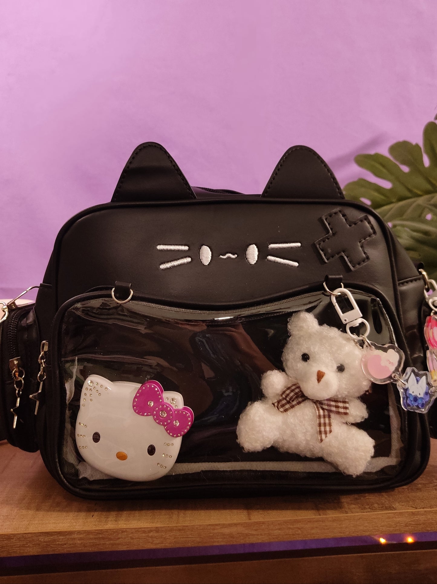 Sac Ita-Bag noir Chat Harajuku Y2K | Sac à Main Kawaii Personnalisable pour Pins & Peluches