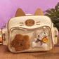 Sac Ita-Bag Beige et marron Chat Harajuku Y2K | Sac à Main Kawaii Personnalisable pour Pins & Peluches