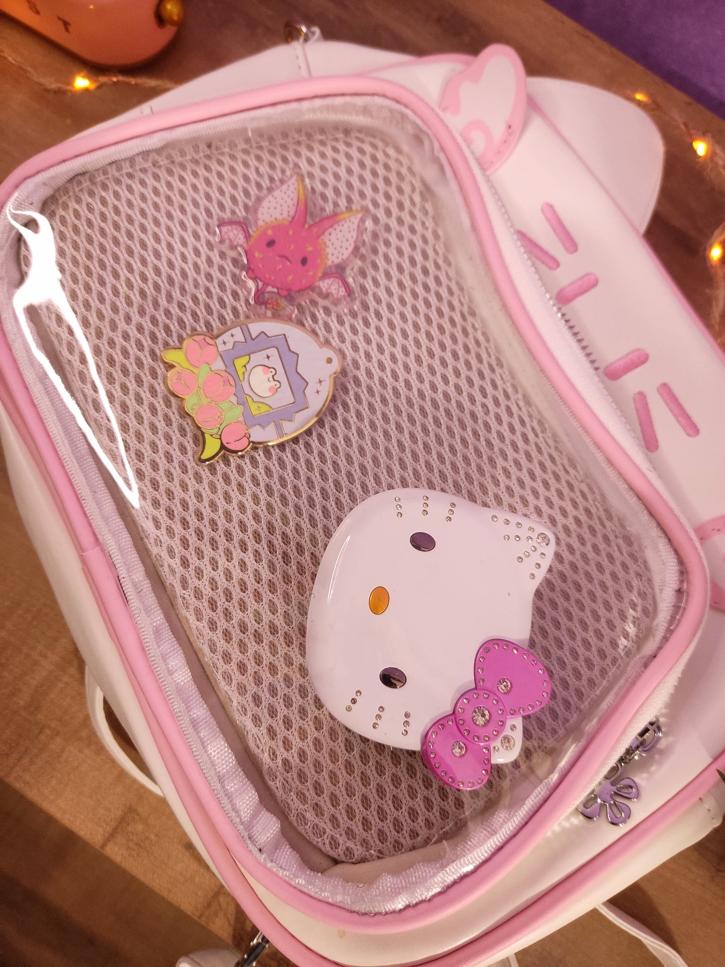 Sac Ita-Bag blanc et rose Chat Harajuku Y2K | Sac à Main Kawaii Personnalisable pour Pins & Peluches