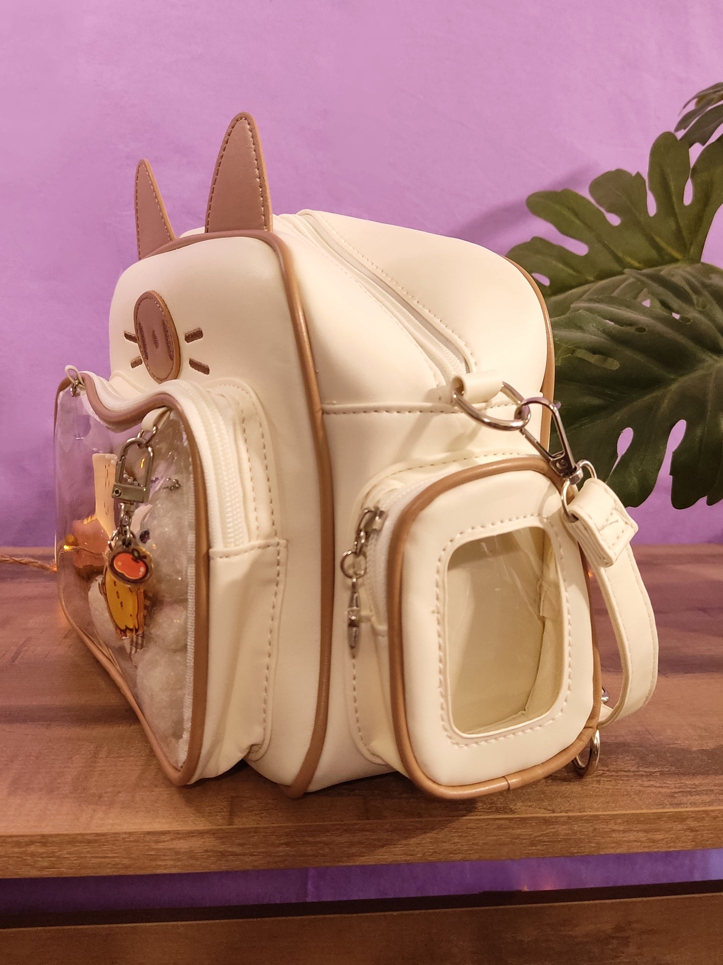 Sac Ita-Bag Beige et marron Chat Harajuku Y2K | Sac à Main Kawaii Personnalisable pour Pins & Peluches