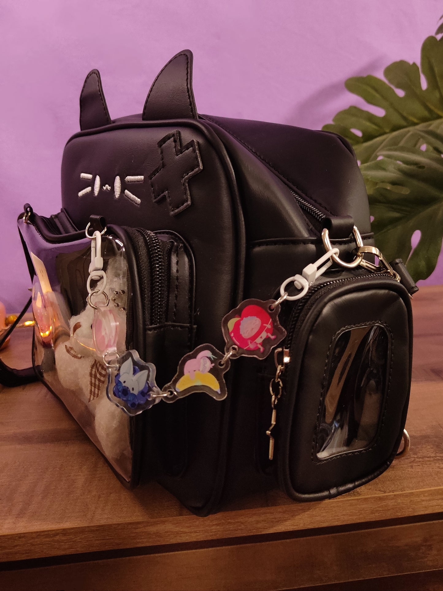 Sac Ita-Bag noir Chat Harajuku Y2K | Sac à Main Kawaii Personnalisable pour Pins & Peluches