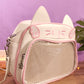 Sac Ita-Bag blanc et rose Chat Harajuku Y2K | Sac à Main Kawaii Personnalisable pour Pins & Peluches