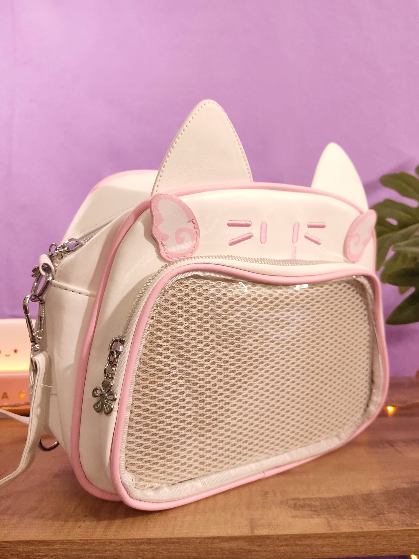Sac Ita-Bag blanc et rose Chat Harajuku Y2K | Sac à Main Kawaii Personnalisable pour Pins & Peluches