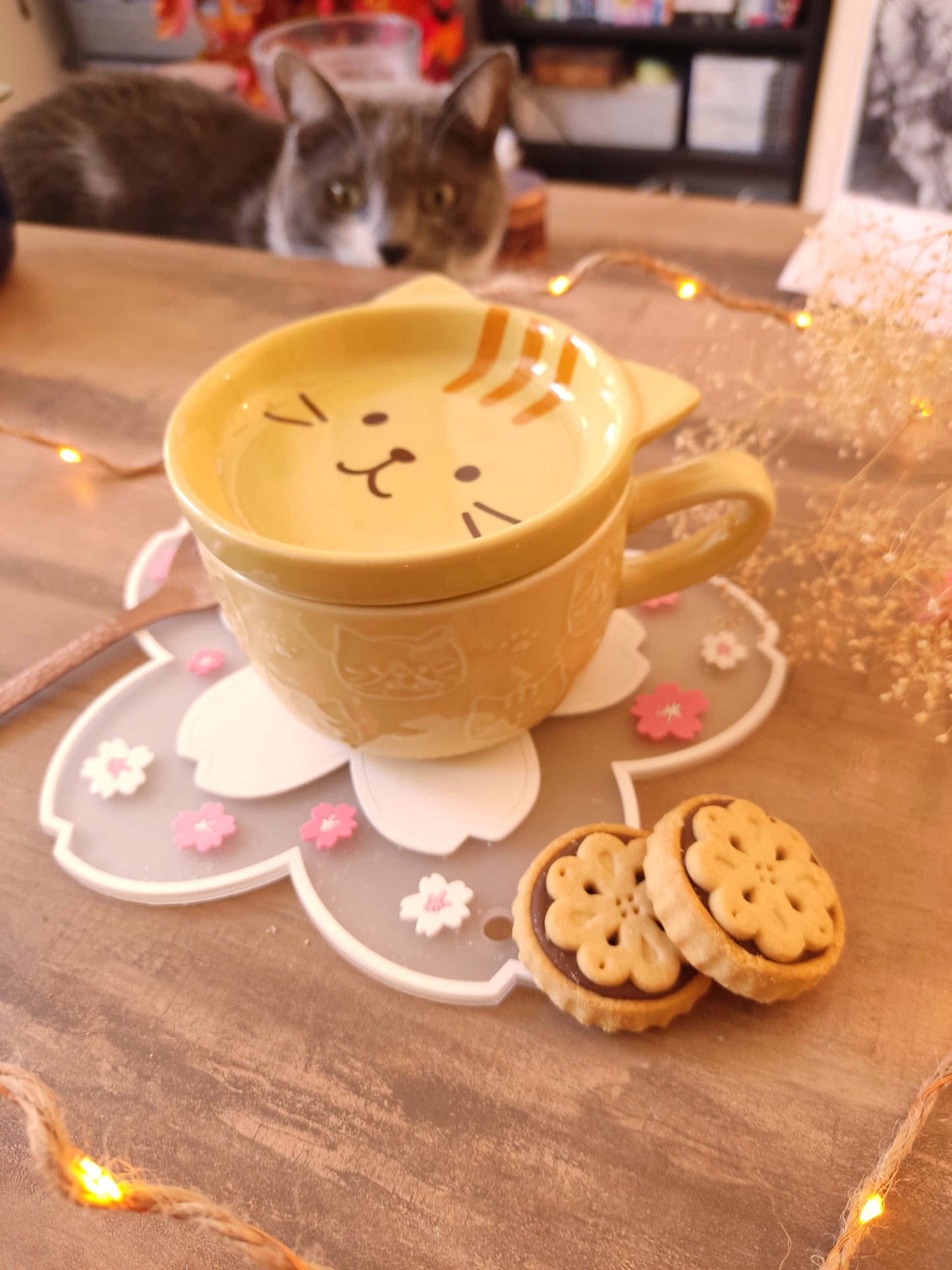 Tasse et couvercle Chat Beige | Porcelaine | 220ml