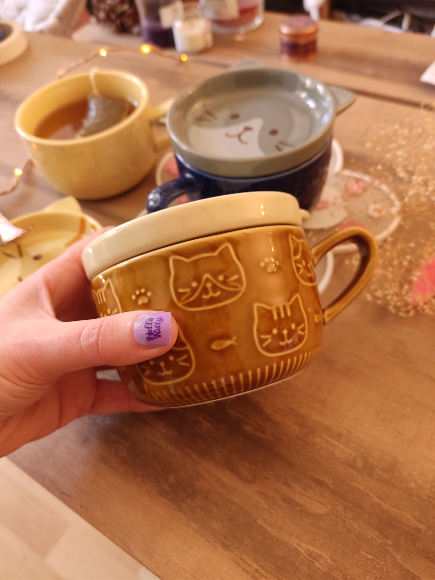 Tasse et couvercle Chat Calico | Porcelaine | 220ml