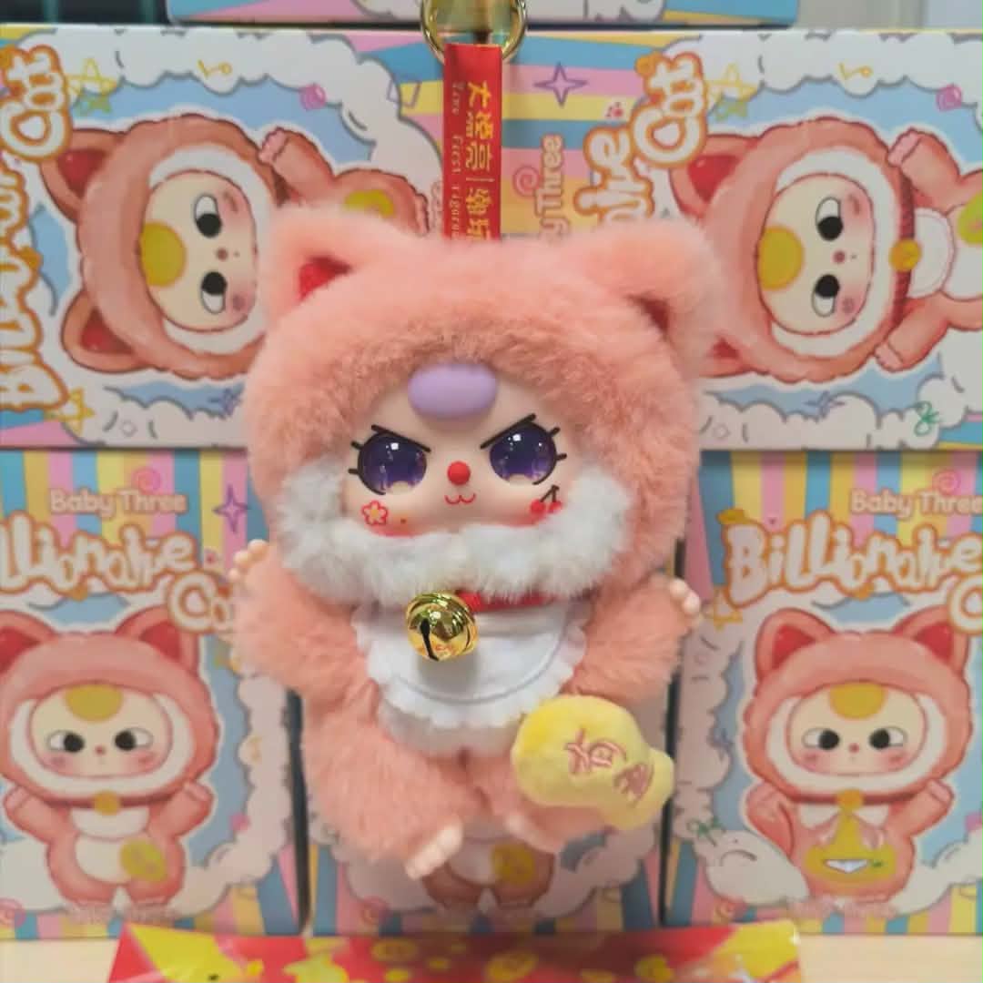 Blind Boxes Baby Three - Porte-clés Peluche Chat à Tête de Bébé - Collection Mystère Kawaii Décalé
