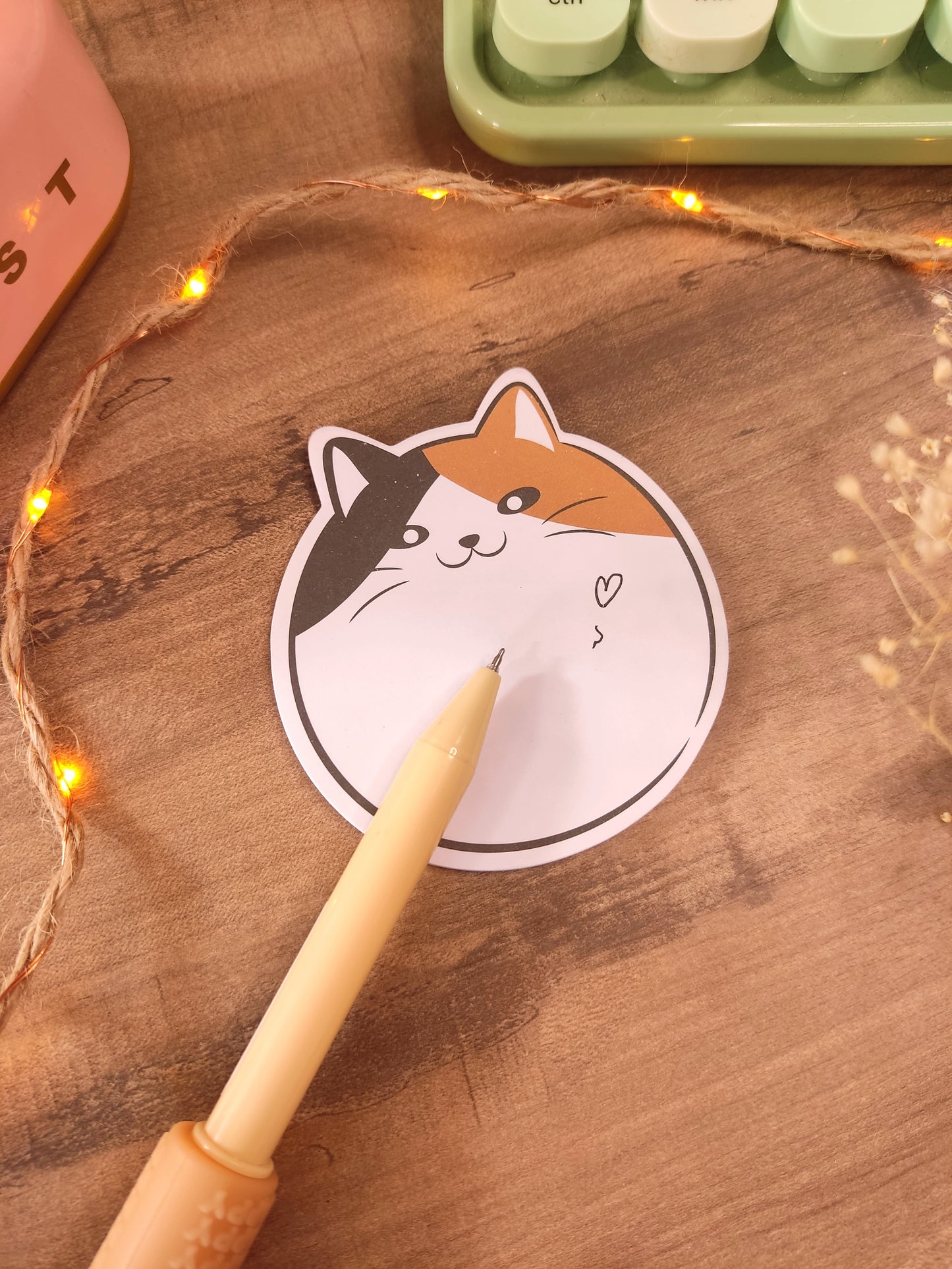 Bloc-Notes Adhésif Chat Rond | Post-it Mignon Kawaii | Mémo Original pour Bureau & École