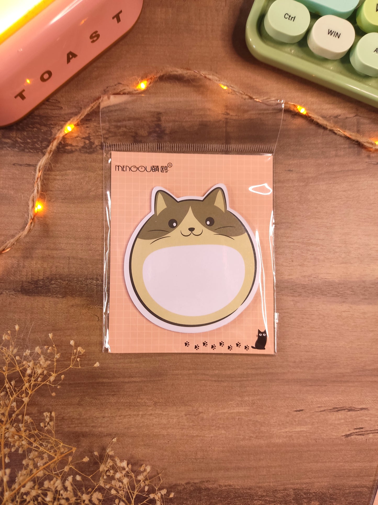 Bloc-Notes Adhésif Chat Rond | Post-it Mignon Kawaii | Mémo Original pour Bureau & École