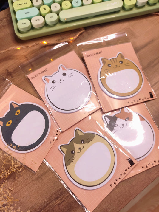 Bloc-Notes Adhésif Chat Rond | Post-it Mignon Kawaii | Mémo Original pour Bureau & École