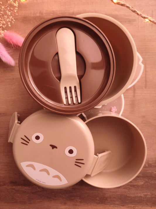 Boîte à Bento Totoro Ronde - Deux Niveaux - Fourchette Incluse - 250ml - Repas Ghibli Enfant & Adulte