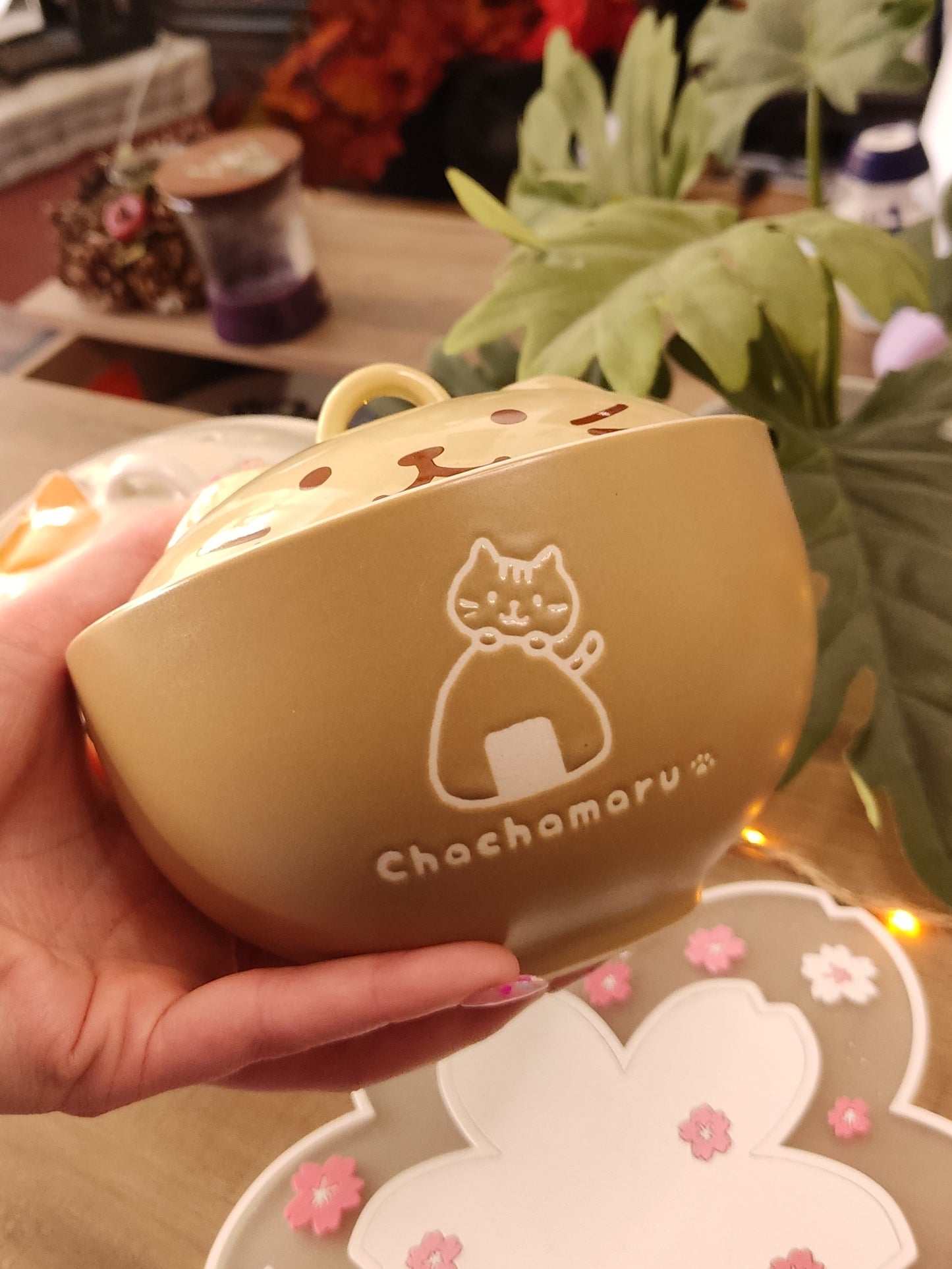 Bol à Soupe Ramen Chat Beige Kawaii avec Couvercle Céramique | Bol Japonais Mignon | Cadeau Amoureux des Chats