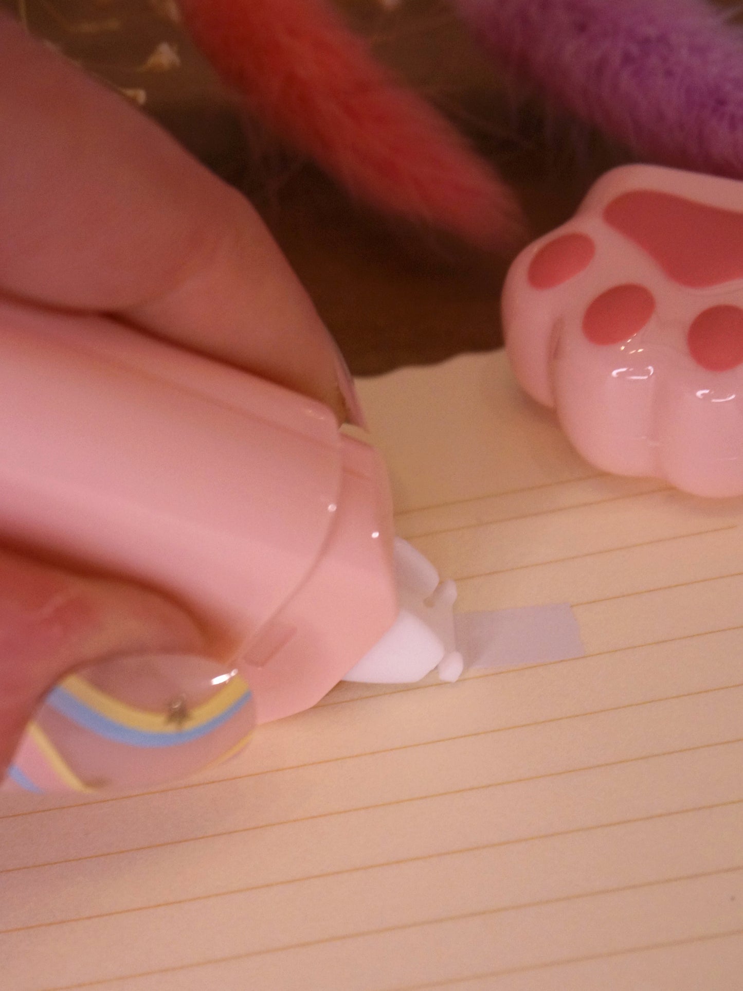 Correcteur Patte de Chat Kawaii | Rose Transparent/Opaque | Accessoire Bureau Original