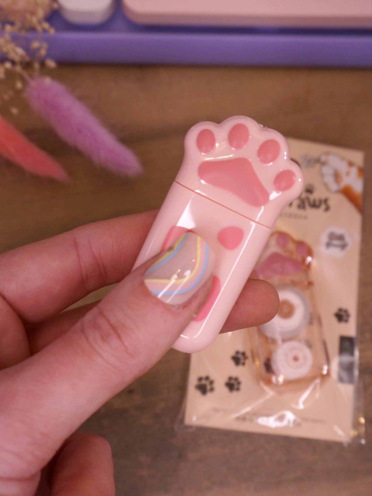 Correcteur Patte de Chat Kawaii | Rose Transparent/Opaque | Accessoire Bureau Original