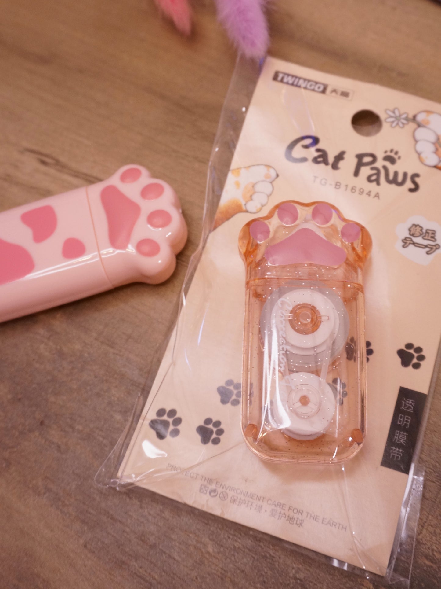 Correcteur Patte de Chat Kawaii | Rose Transparent/Opaque | Accessoire Bureau Original