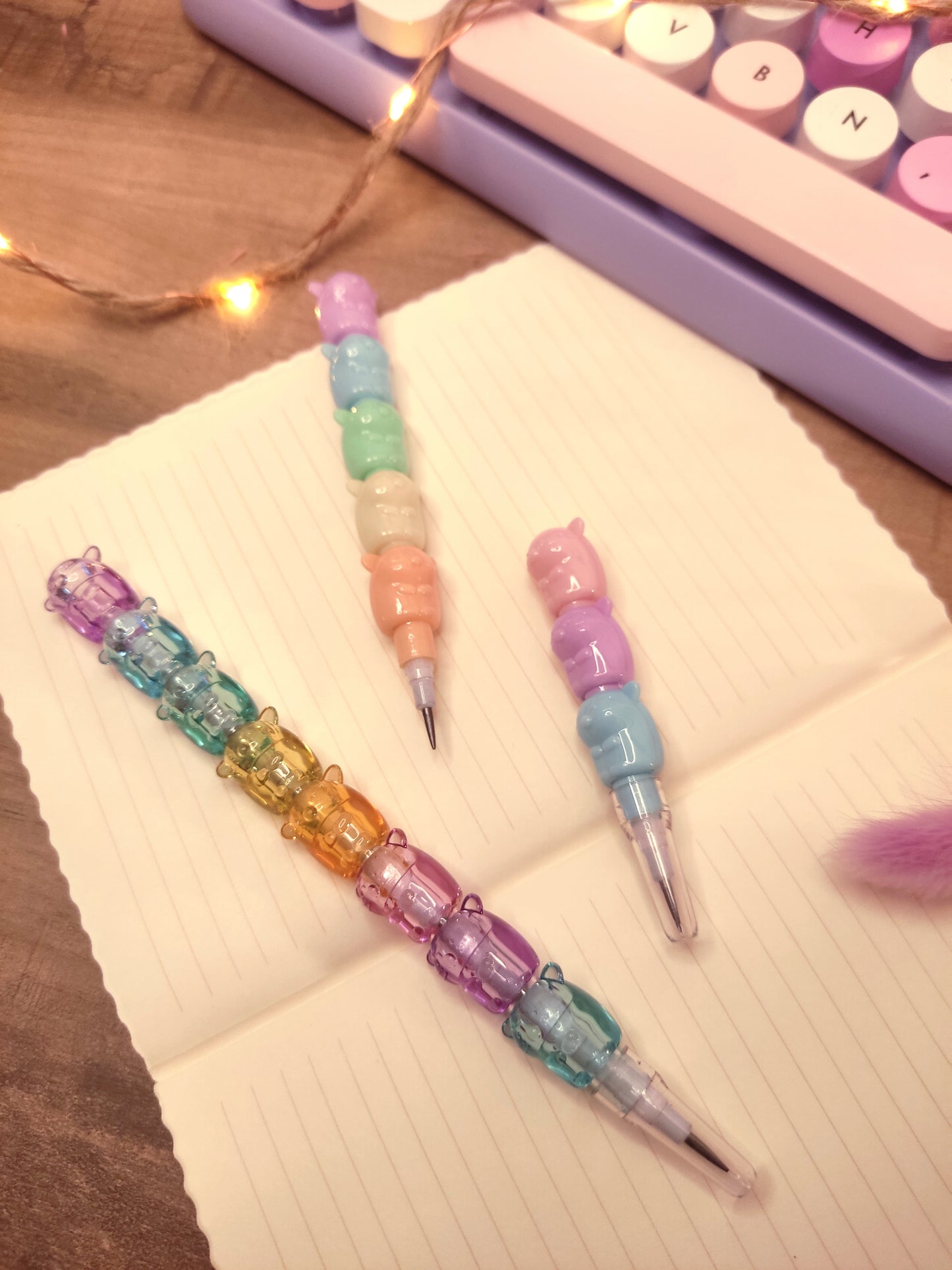 Crayon Hamsters Empilables | Multicolore | Crayons de Papier Originaux & Kawaii | Accessoire Bureau Enfant & Adulte