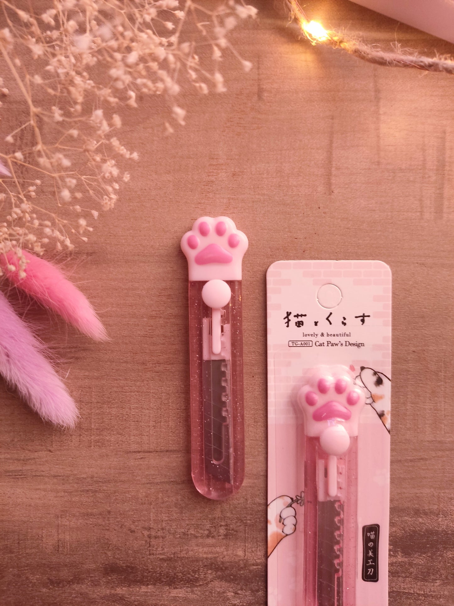 Cutter Patte de Chat Pailleté | Rose Transparent | Accessoire Bureau Kawaii