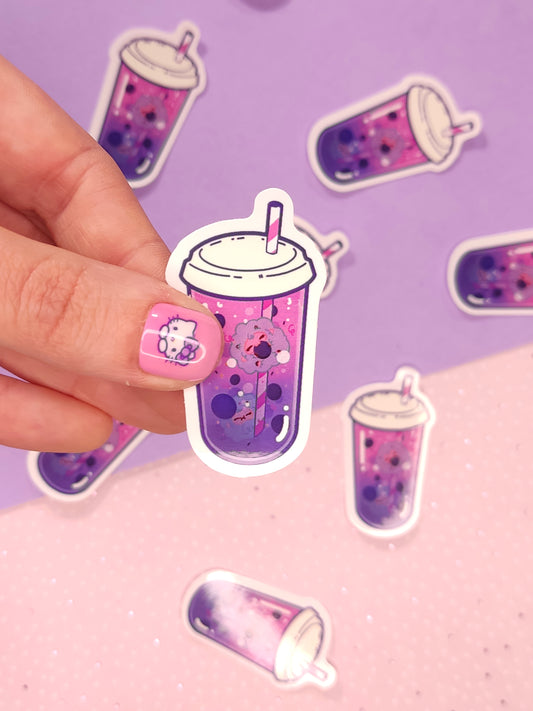 Sticker Vinyle Brillant Bubble Tea Flouffy - Perles Tapioca & Flouffy Flottants - Décoration Kawaii Originale Ada Stationery