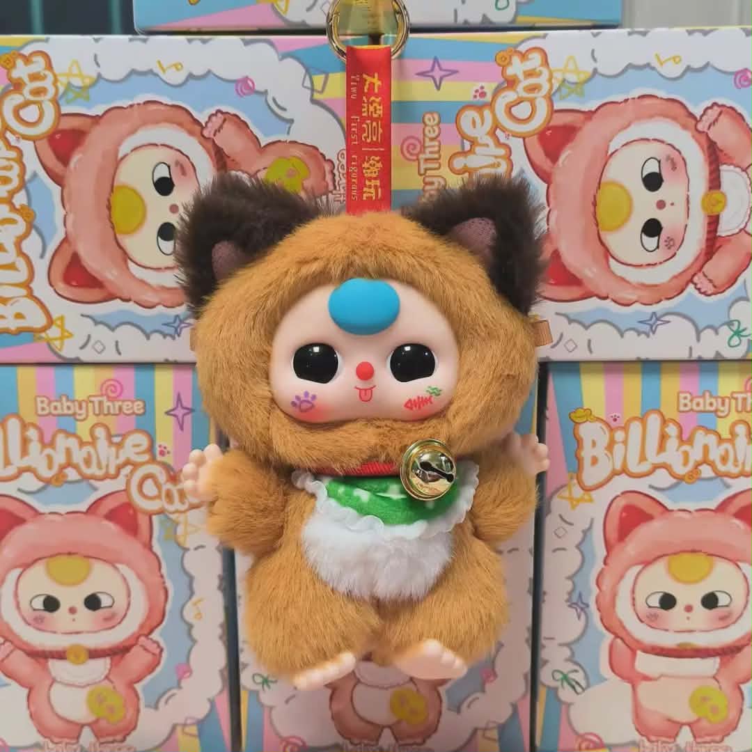 Blind Boxes Baby Three - Porte-clés Peluche Chat à Tête de Bébé - Collection Mystère Kawaii Décalé
