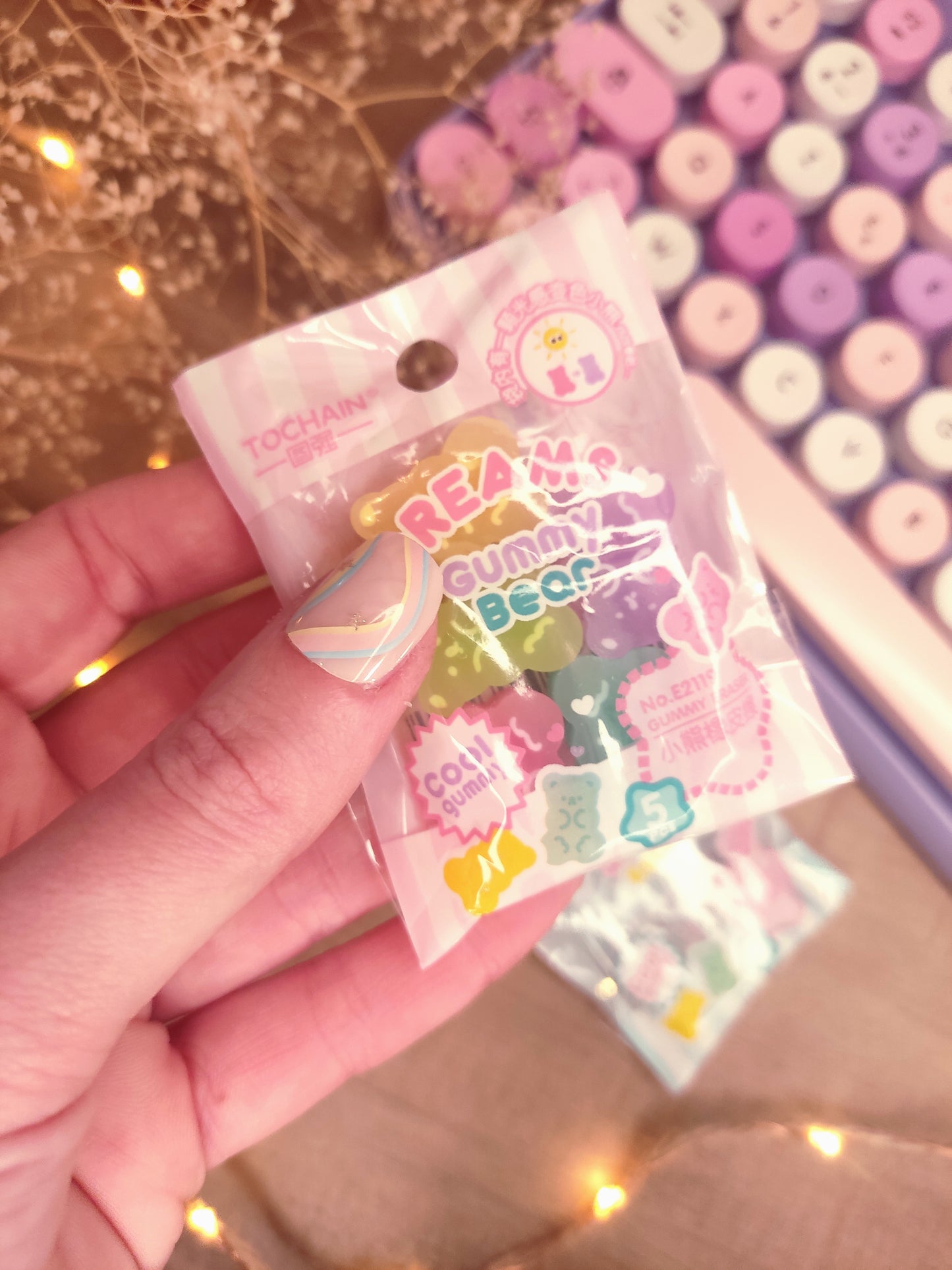 Gommes | Sachet de bonbon de 5 Gommes Oursons | Sachet Bonbon Kawaii | Accessoire Bureau Original & Mignon