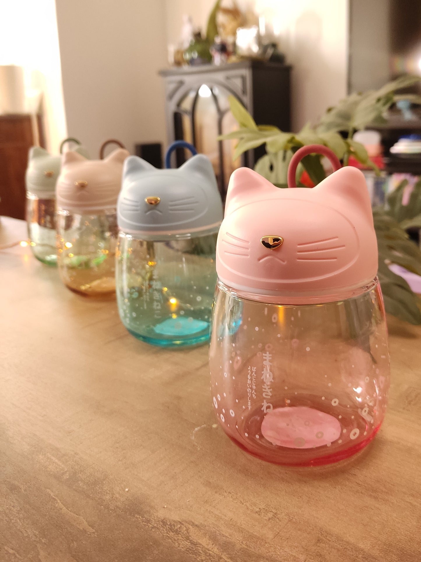 Gourde en Verre Chat Kawaii | Rose | 33cl | Bouchon Tête de Chat | Bouteille d'Eau Mignonne & Originale