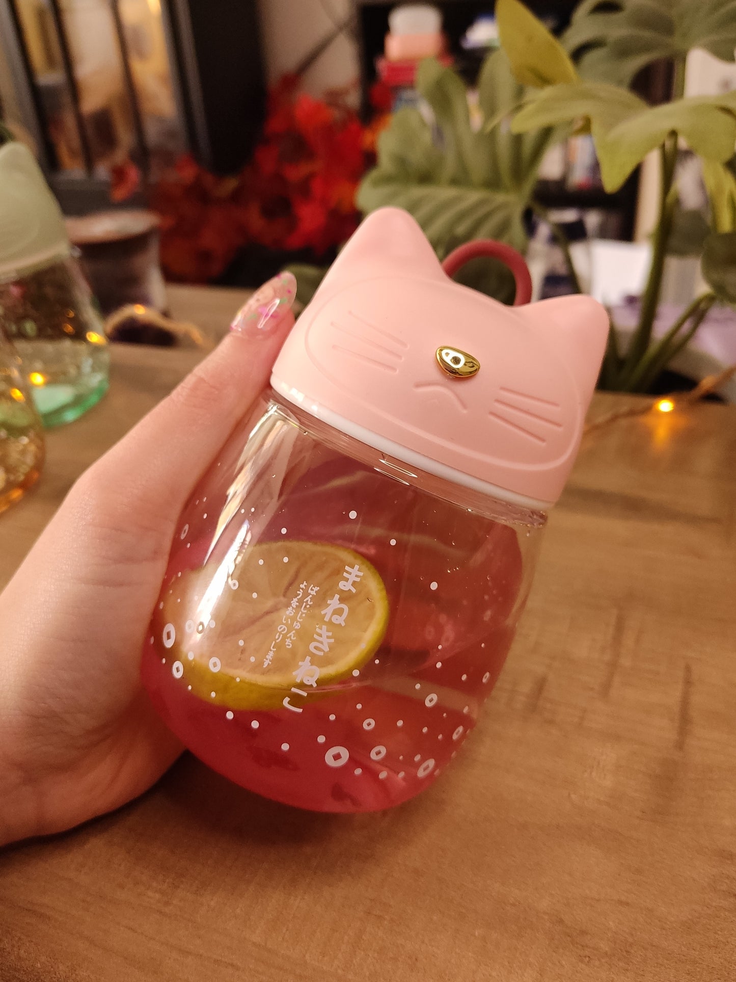 Gourde en Verre Chat Kawaii | Rose | 33cl | Bouchon Tête de Chat | Bouteille d'Eau Mignonne & Originale