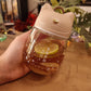 Gourde en Verre Chat Kawaii | Beige| 33cl | Bouchon Tête de Chat | Bouteille d'Eau Mignonne & Originale