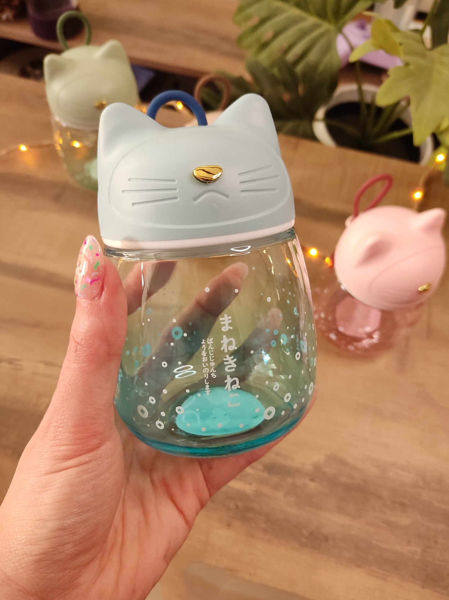 Gourde en Verre Chat Kawaii | Bleue | 33cl | Bouchon Tête de Chat | Bouteille d'Eau Mignonne & Originale