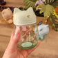 Gourde en Verre Chat Kawaii | Verte | 33cl | Bouchon Tête de Chat | Bouteille d'Eau Mignonne & Originale