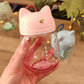 Gourde en Verre Chat Kawaii | Rose | 33cl | Bouchon Tête de Chat | Bouteille d'Eau Mignonne & Originale