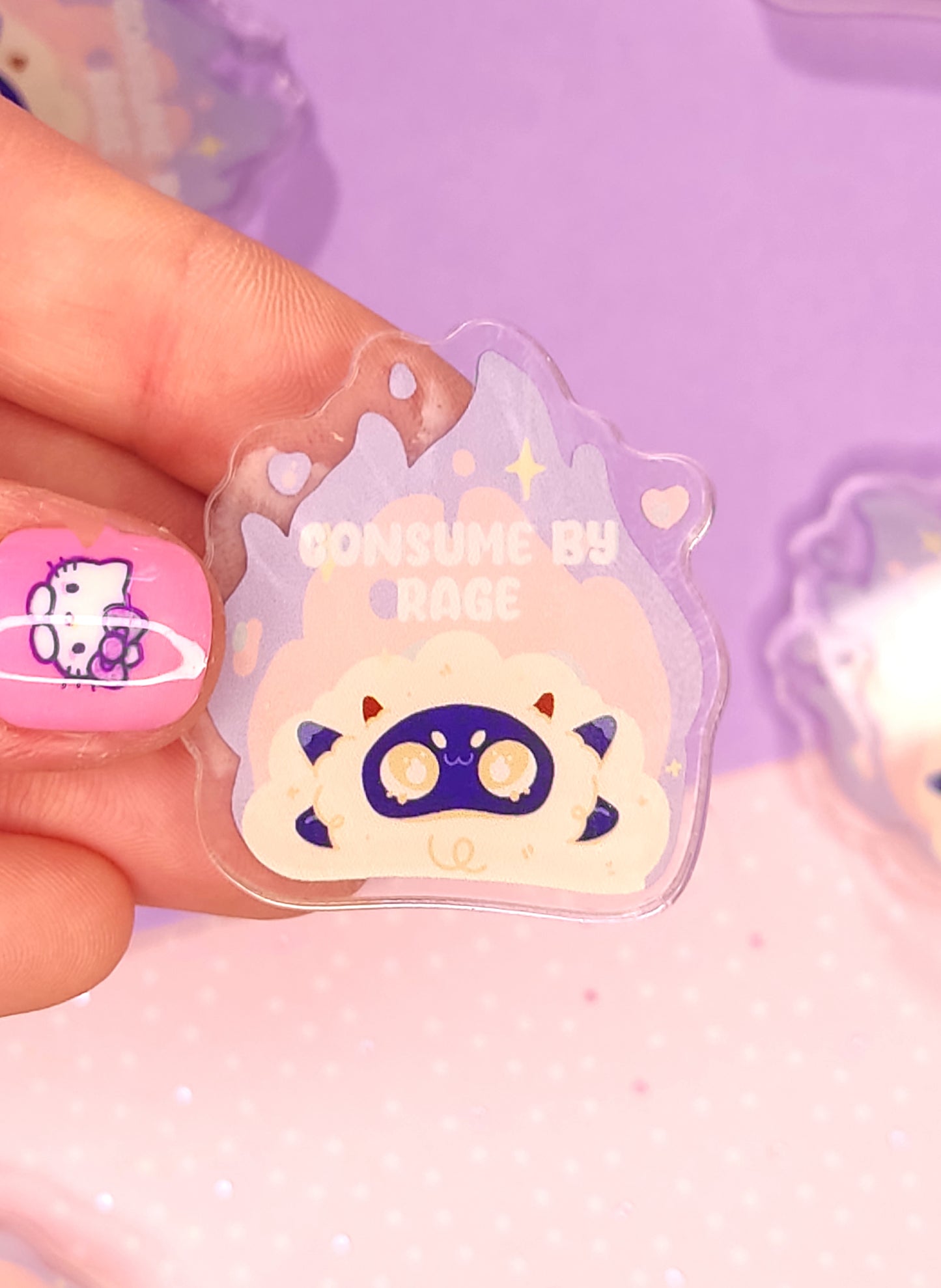 Pin's Acrylique Dieu Flouffy "Consume by Rage" | Flammes Pastel | Pin's Kawaii Original Ada Stationery