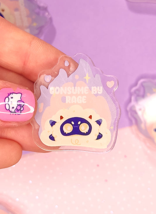Pin's Acrylique Dieu Flouffy "Consume by Rage" | Flammes Pastel | Pin's Kawaii Original Ada Stationery