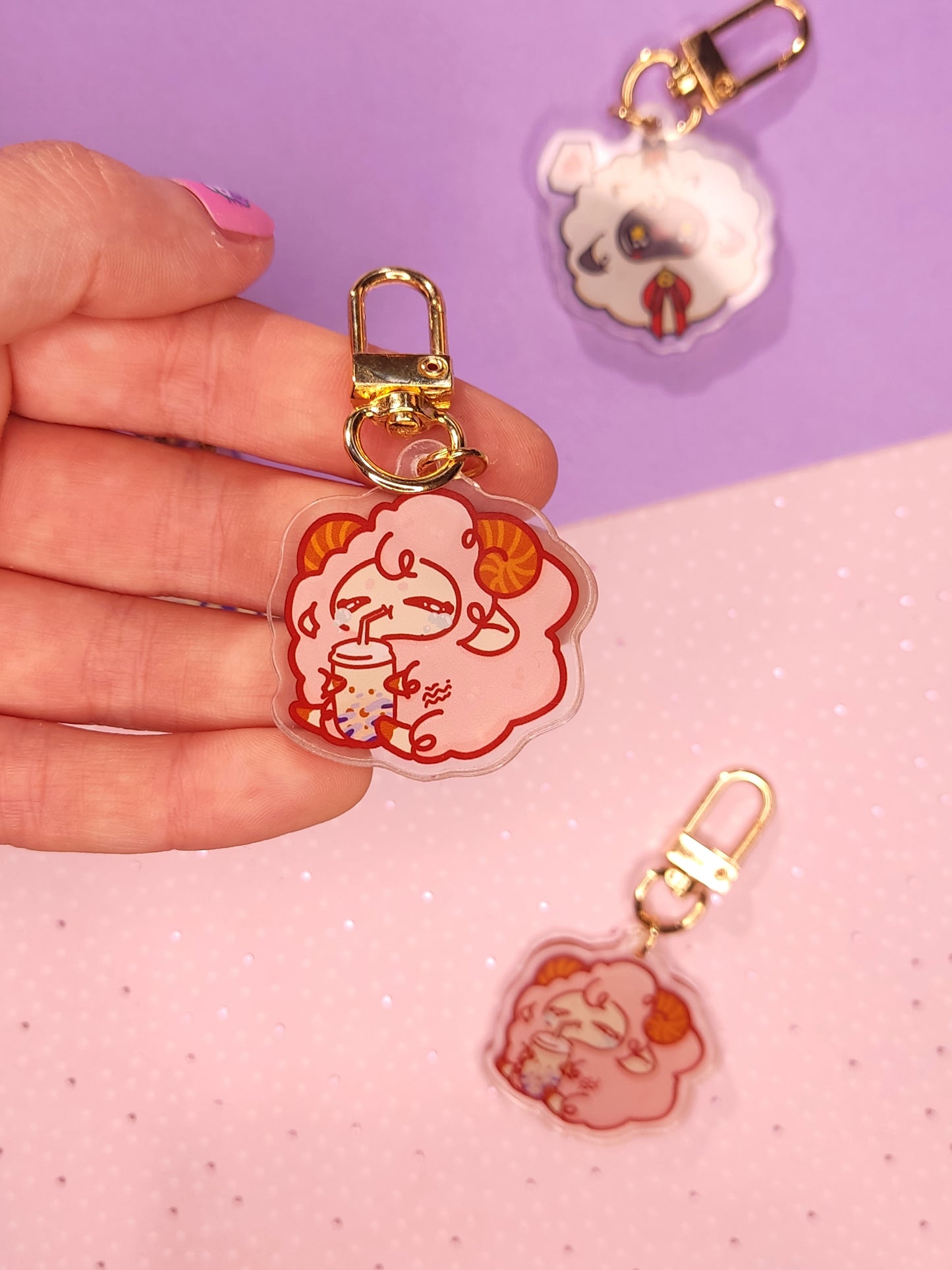 Porte-clés Acrylique Flouffy Rose Bubble Tea Kawaii | Ada Stationery | Accessoire Mignon Original