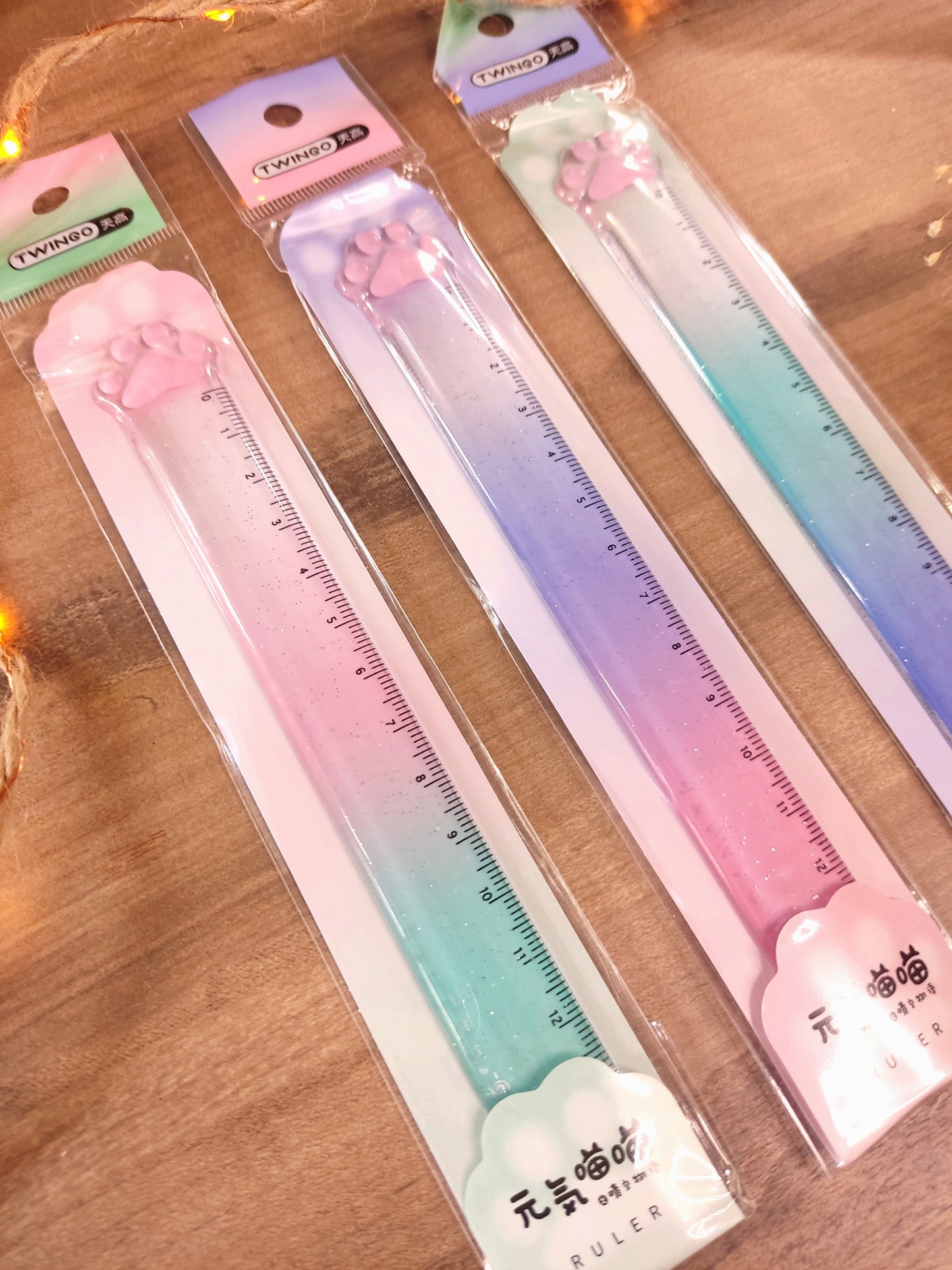 Règle Patte de Chat Transparente Dégradée| Paillettes | Fourniture de Bureau Kawaii & Mignonne