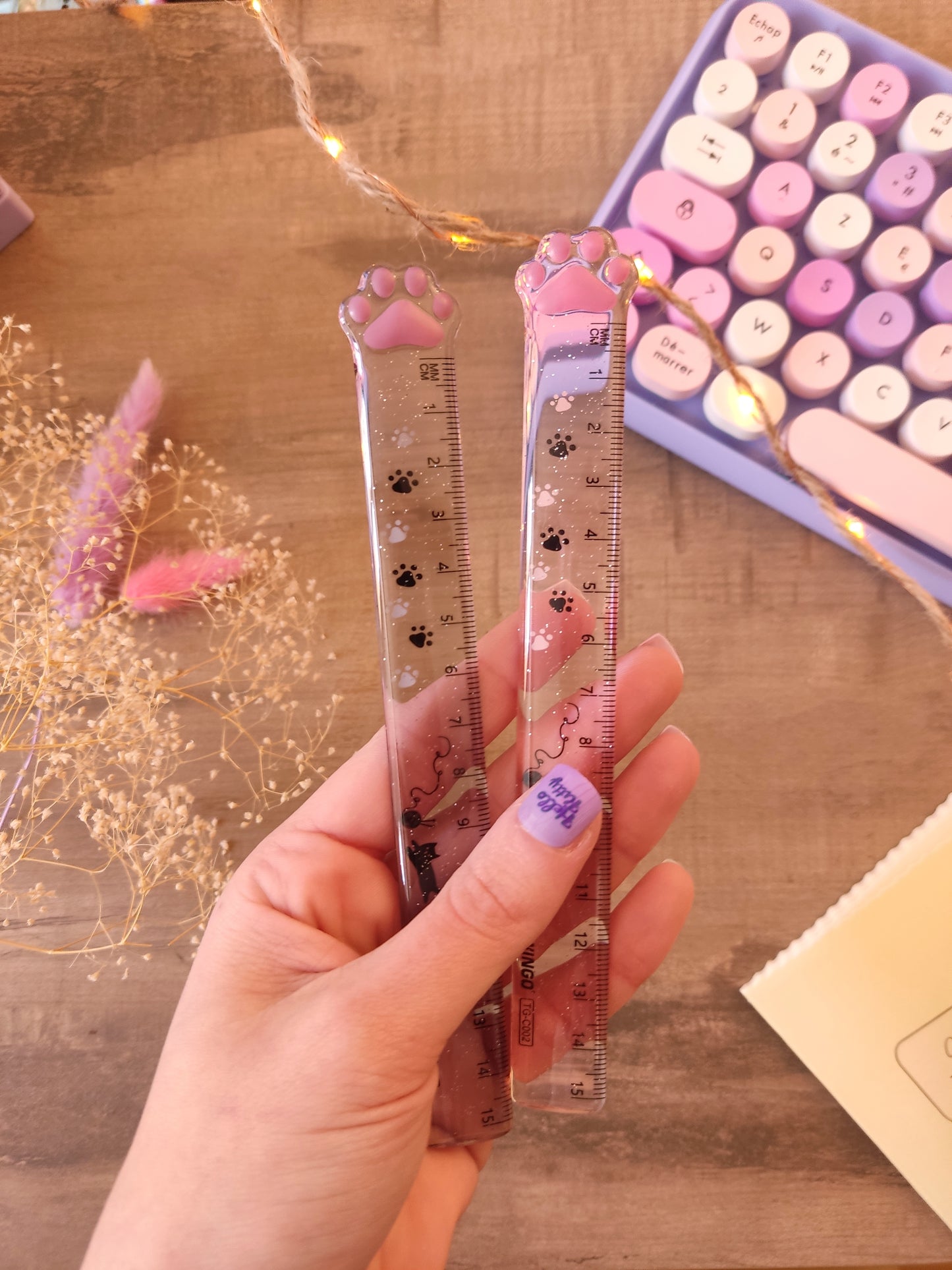 Règle Patte de Chat Transparente | Paillettes | Fourniture de Bureau Kawaii & Mignonne
