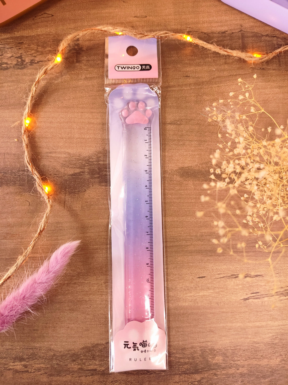 Règle transparente pastel en forme de patte de chat pour la rentrée scolaire bleue rose