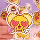 Sticker Vinyle Brillant Kero Et Son Flan - Cœurs aux Yeux - Desserts & Mignonnerie Kawaii